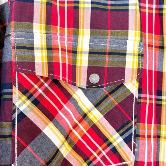 Rocawear Men's Button Down Shirt 3XL Short Sleeve Red Black Plaid Snap Buttons - Picture 6 of 10